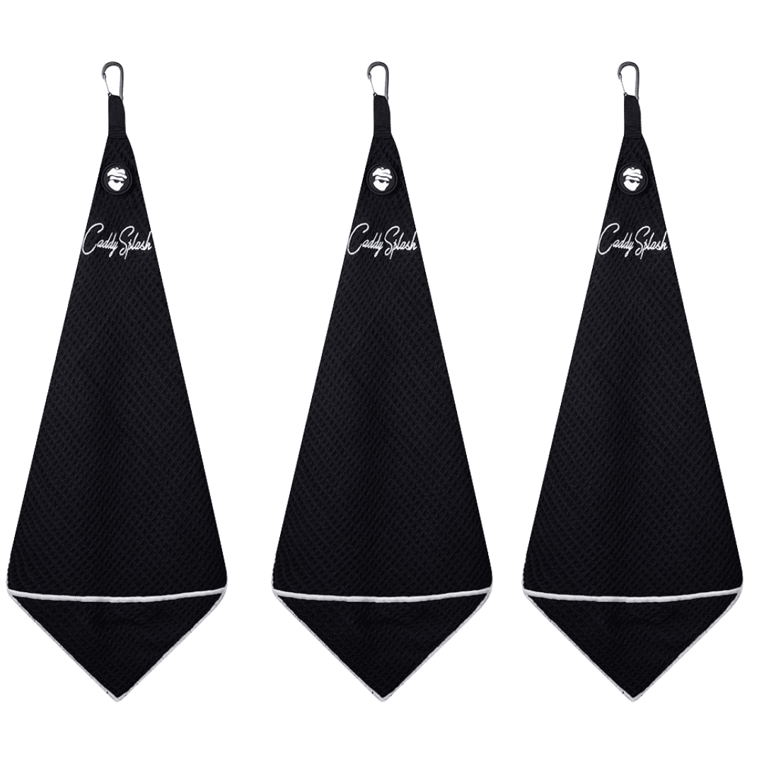 Magnetic Golf Towel with Ball Pocket - Black - The Golf Club Trader