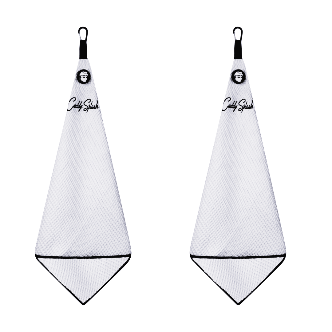 Magnetic Golf Towel with Ball Pocket - White - The Golf Club Trader