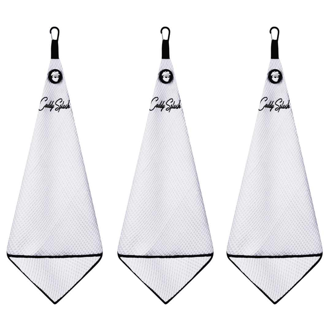 Magnetic Golf Towel with Ball Pocket - White - The Golf Club Trader