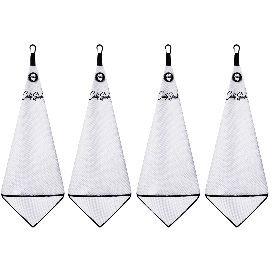 Magnetic Golf Towel with Ball Pocket - White - The Golf Club Trader