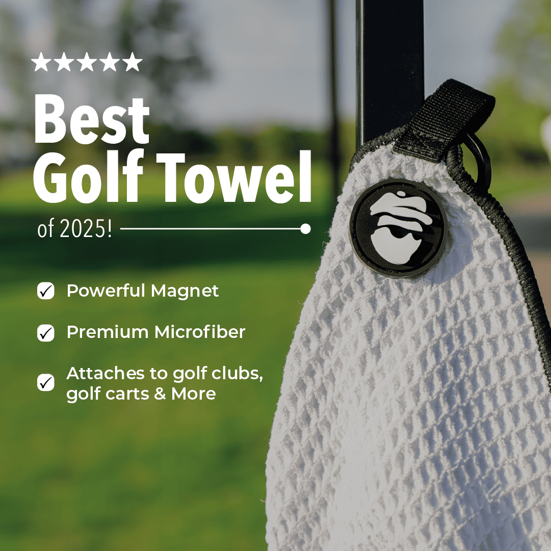 Magnetic Golf Towel with Ball Pocket - White - The Golf Club Trader