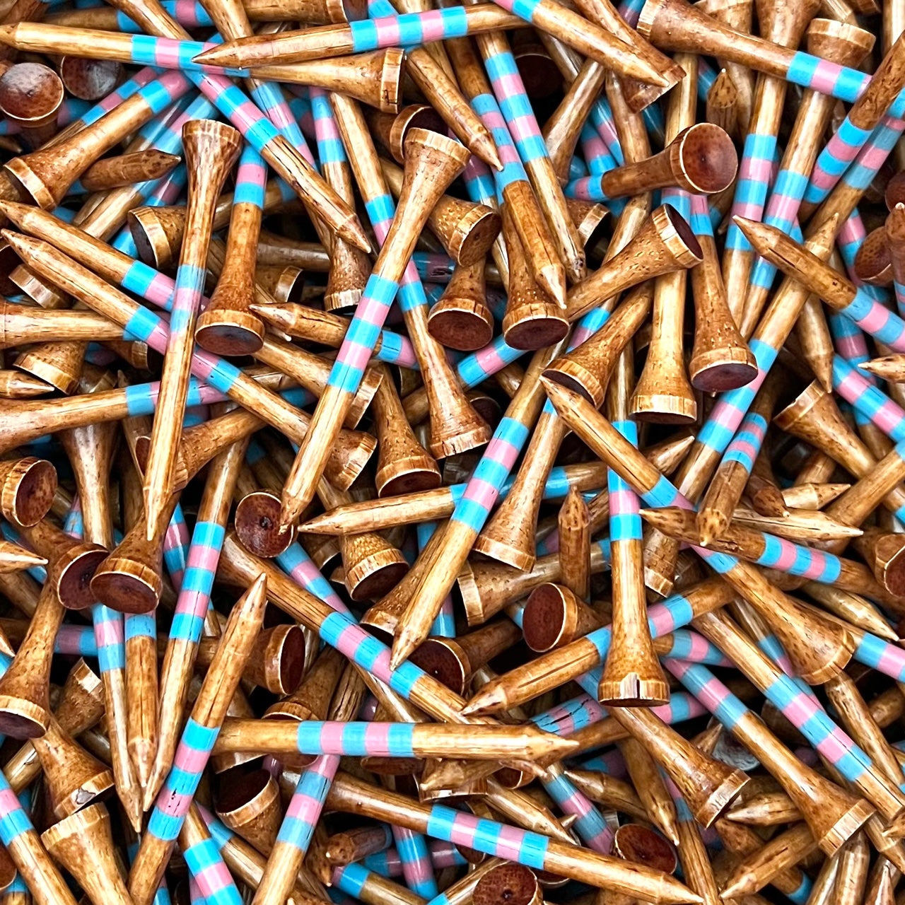 (Box of 10,000) BULK Premium Bamboo Golf Tees Dark Stain w/ Colored Stripes - 2.75" Length