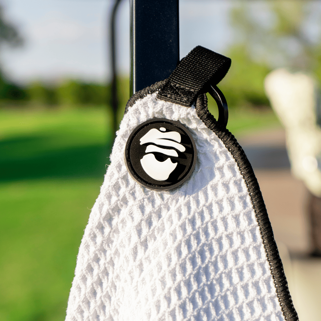 Magnetic Golf Towel with Ball Pocket - White - The Golf Club Trader