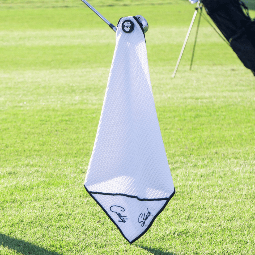 Magnetic Golf Towel with Ball Pocket - White - The Golf Club Trader