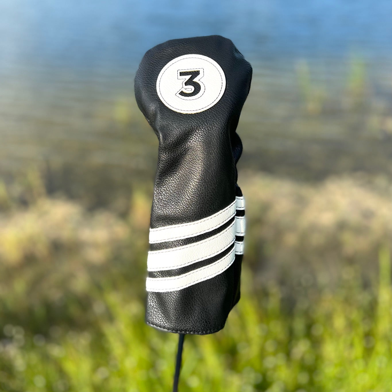 Schwarze Golfschlägerkopfabdeckung im Vintage-Stil + Ausrichtungsstababdeckung