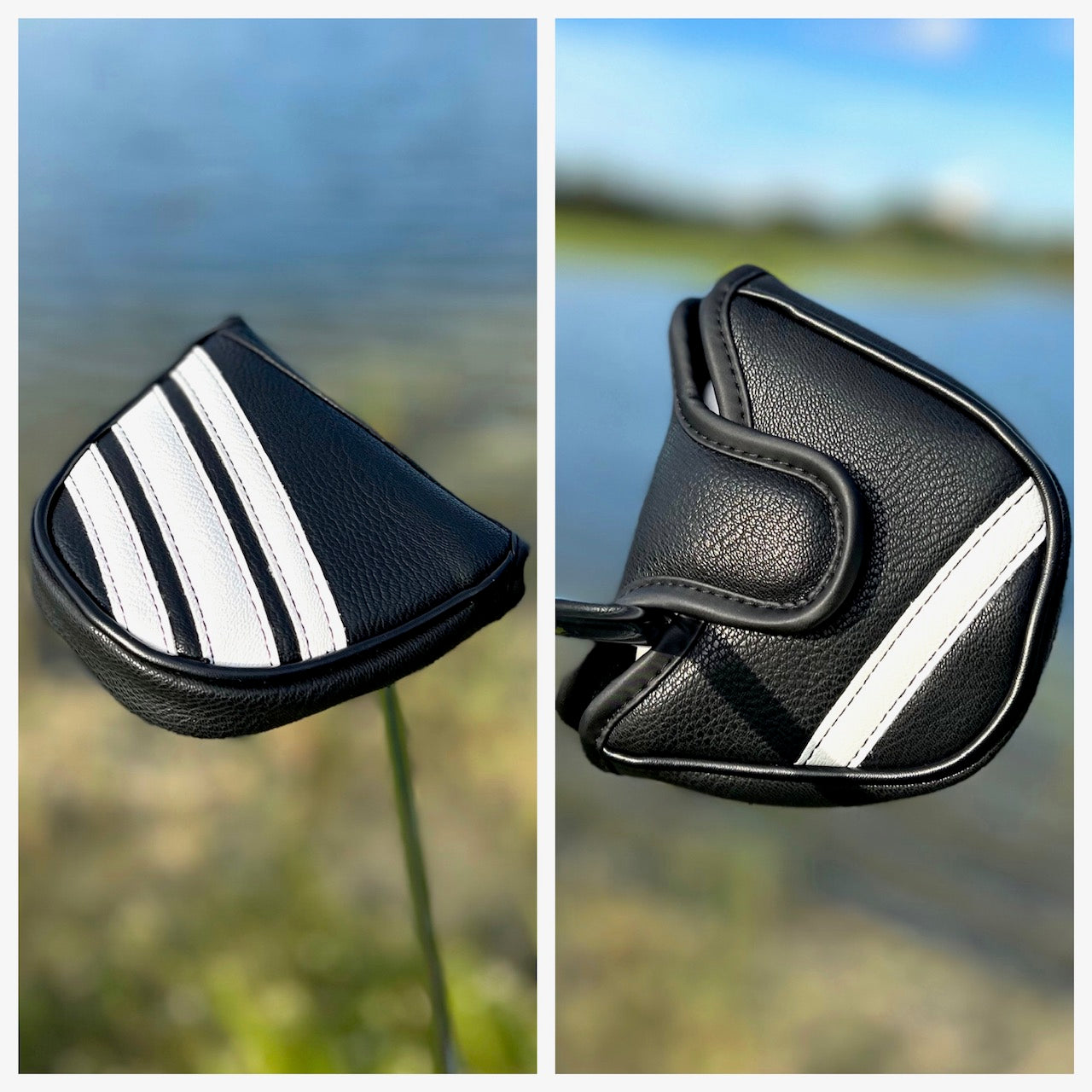 Couvre-tête de club de golf de style vintage noir + couvre-bâton d'alignement